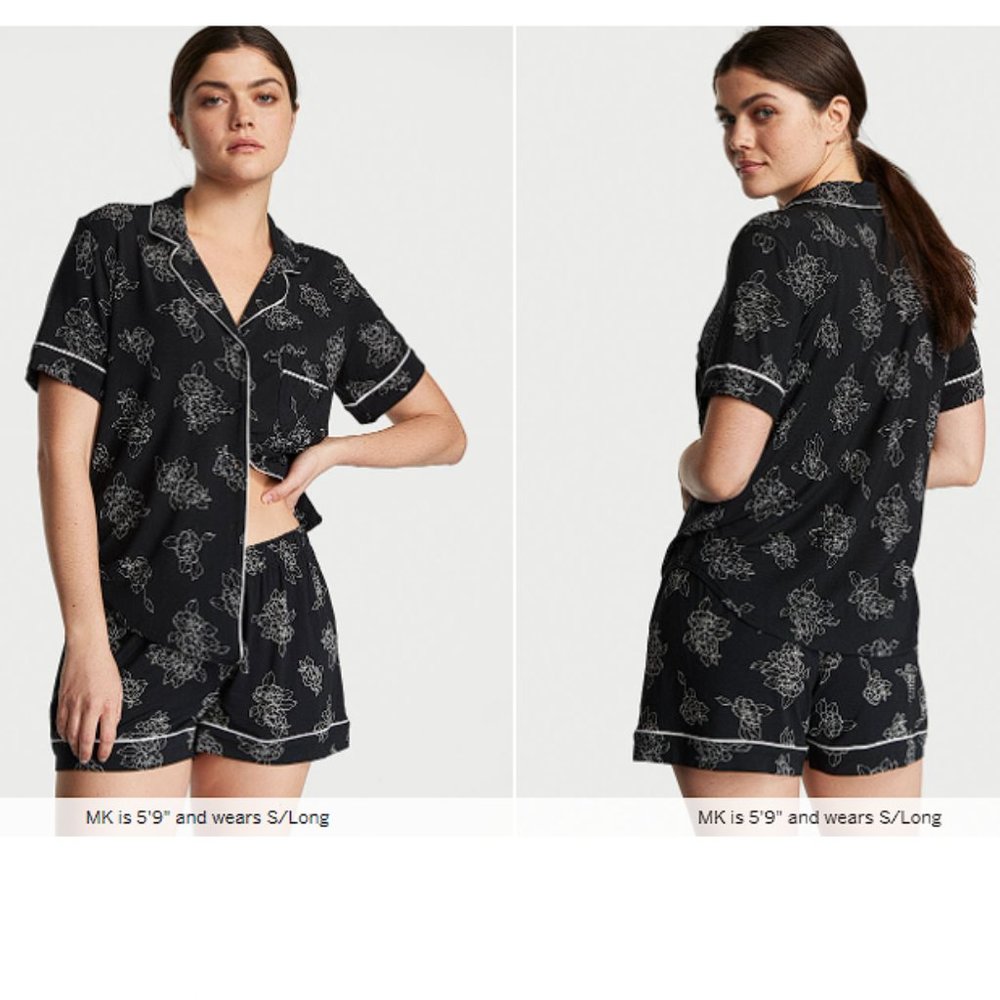 VICTORIA'S SECRET L Modal Short Pajama Set Black White Floral So Comfy! NWT - Picture 2 of 6
